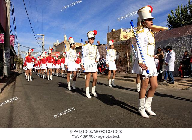 A group of girls standing during the celebration of the Independence Day in Chilecito, Argentina