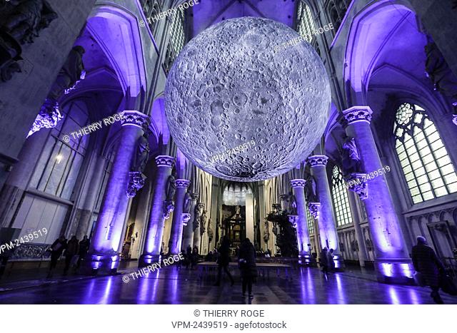 Illustration picture shows the 'Museum of the Moon' inflatable installation artwork by Luke Jerram, a spherical replica of the moon with a diameter of 7 metres