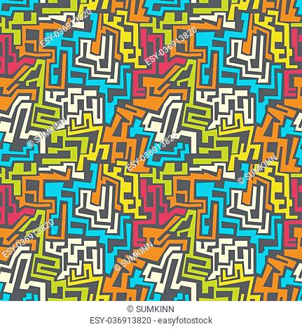 Vector seamless pattern with multi-colored geometric shapes of irregular shape. Seamless Texture. yellow, red, orange, blue, green