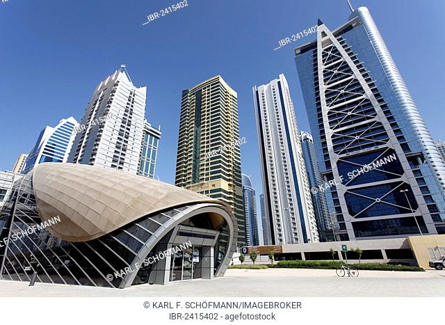 Metro Station, Jumeirah Lake Towers, Indigo Icon building, Dubai, United Arab Emirates, Middle East, Asia