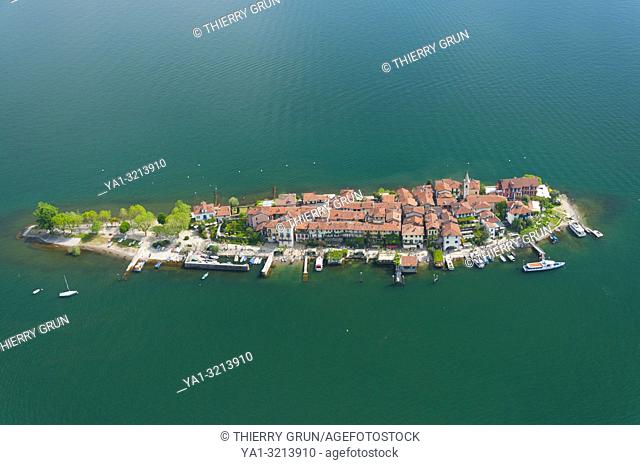 Italy, Piedmont, Maggiore lake, Isola Superiore island (aerial view)