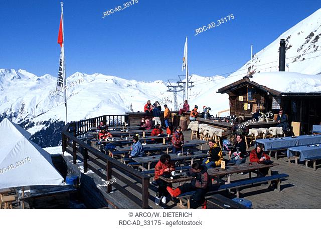 People at ski hut Davos Graubunden Switzerland