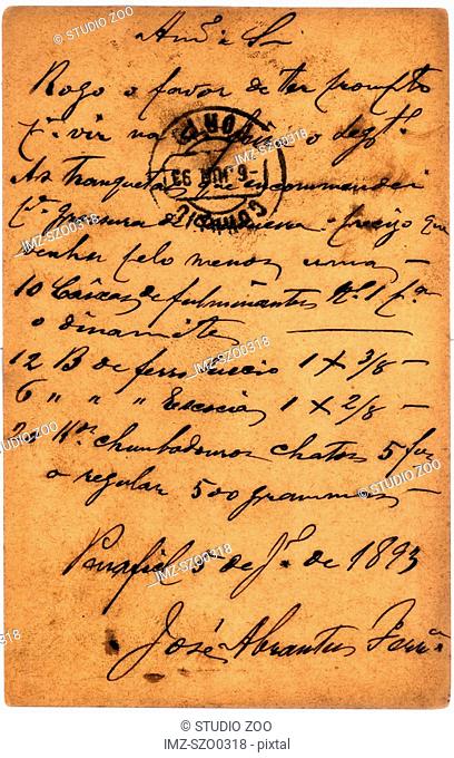 Vintage postcard with script writing, June 6 1893