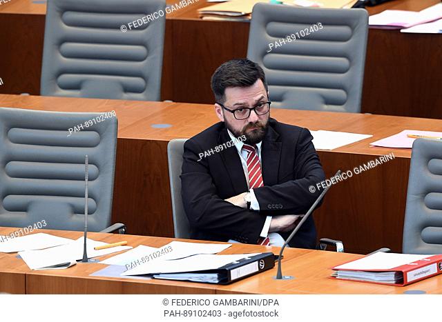 The minister of justice in the German state of North Rhine-Westphalia, Thomas Kutschaty (SPD), sits in the state parliament in Duesseldorf, Germany