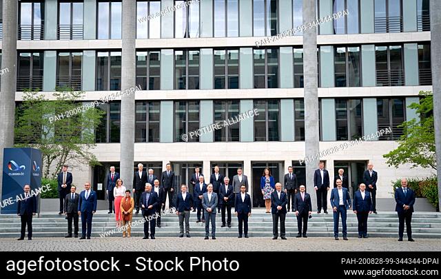 28 August 2020, Berlin: The Foreign Ministers of the European Union, Bogdan Aurescu (Romania, l-r), Urmas Reinsalu (Estonia), Nikos Christodoulides (Cyprus)
