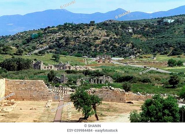 Ruins of ancient theater and temples in Patara, Turkey
