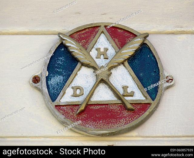 Trinidad, Cuba - January 30, 2020: Masonic symbol on old Cuban building in Trinidad, Cuba. Freemasonry consists of fraternal organisations that trace their...