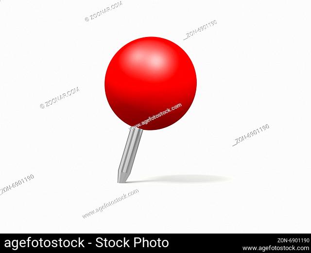 Red sphere shaped push pin, isolated on white background
