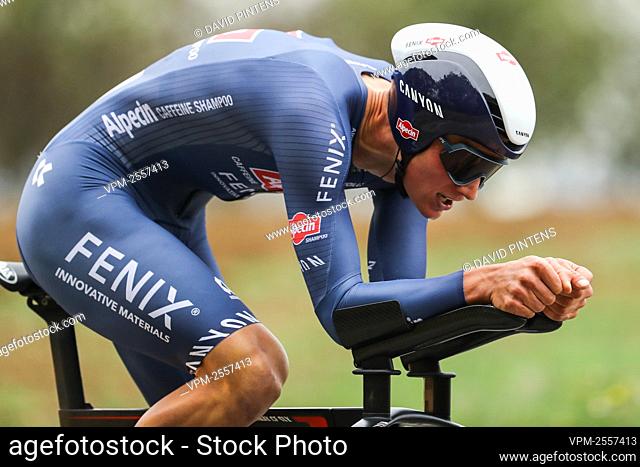 Dutch Mathieu van der Poel of Alpecin-Fenix pictured in action during the third stage of the Binckbank Tour cycling race, 8, 1 km individual time trial