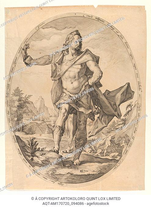 Samson from Heroes and Heroines of the Old Testament, ca. 1597, Engraving, Sheet: 17 x 13 3/16 in. (43.2 x 33.5 cm), Prints, Nicolaes Braeu (Netherlandish