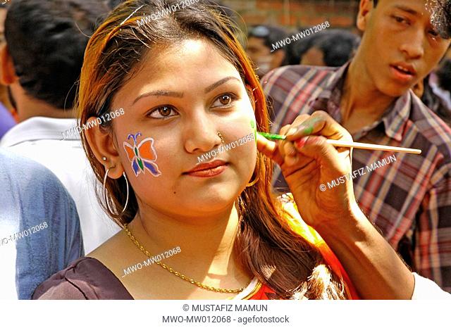 A young lady gets her face painted welcoming the Bangla New Year 1413, or Pohela Baishakh, a festival rooted deep in the cultural tradition of the nation The...