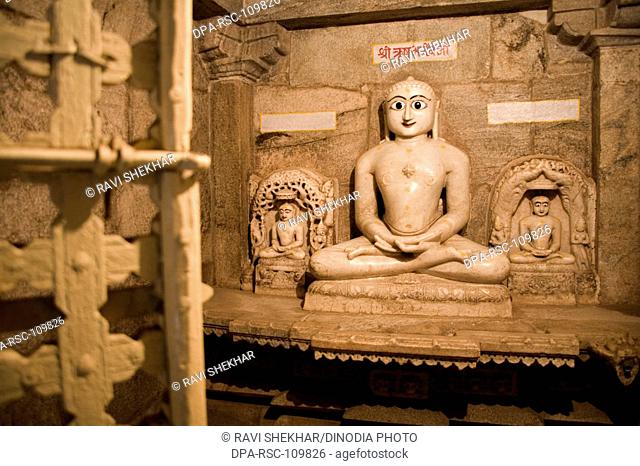 Three Idols of  Teerathnkar Shri Rishabh devji in center and Shri Dada Guruji (left & right) in Meditation padmasan yogic posture dhyan ;  2000 years old...