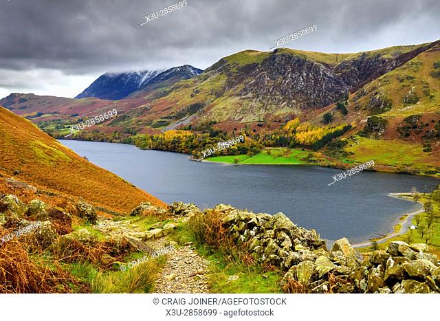 Buttermere lake and High Snockrigg from the path to Hay Stacks in the Lake District National Park, Cumbria, England