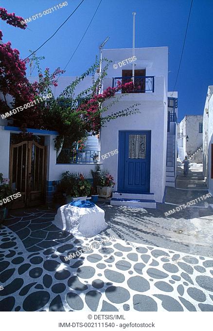 Houses and alley at Plaka town , Milos island  Cyclades  Greece