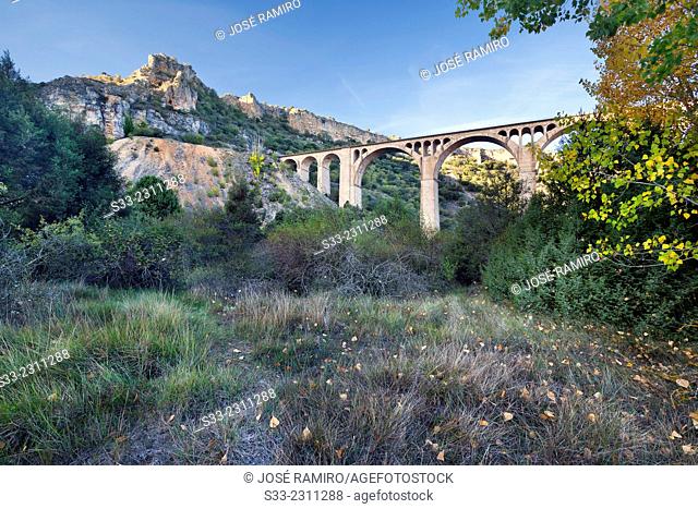 Viaduct in the Riaza Canyon Natural Park. Montejo de la Vega de la Serrezuela. Segovia. Castilla Leon. Spain. Europe