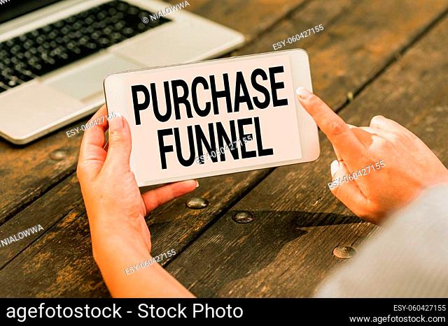 Hand writing sign Purchase Funnel, Internet Concept consumer model which illustrates customer journey Voice And Video Calling Capabilities Connecting People...