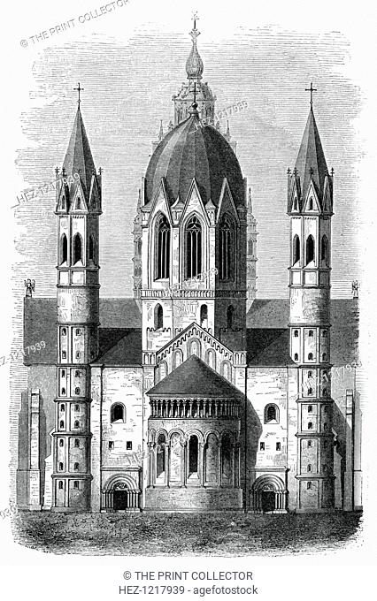 Mainz Cathedral, Rhine, Germany, 12th and 13th century, (1870). An engraving of the cathedral, built in the 12th and 13th centuries