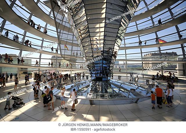 Reichstag dome, interior, Reichstag building, seat of the German Bundestag federal parliament, Berlin, Germany, Europe