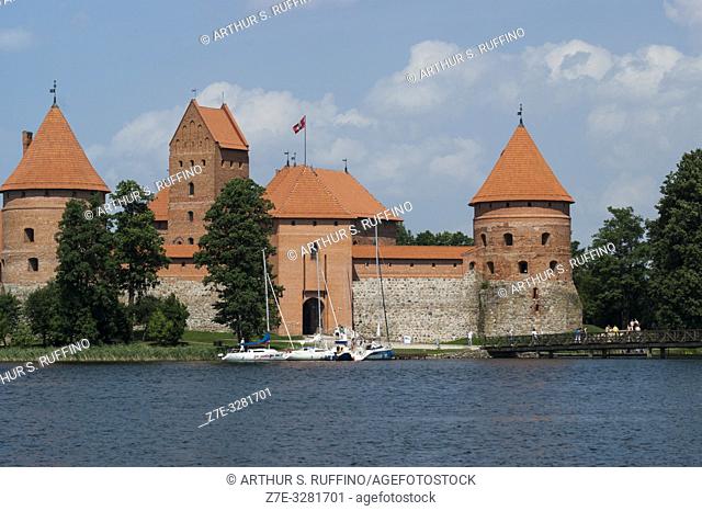 Telephoto of Trakai Island Castle, Lake Galve, Trakai, Lithuania, Baltic States, Europe