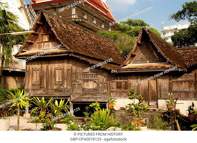 Thailand: Southern-style wooden Thai house, Wat Sao Thong, Nakhon Sri Thammarat