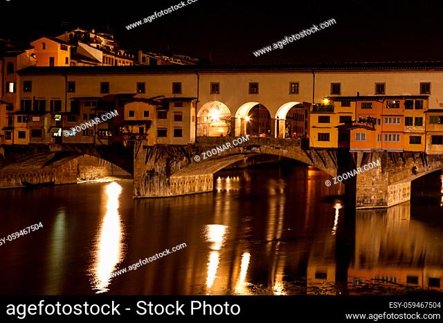 Night view of the Ponte Vecchio (Old Bridge), in Florence, Italy