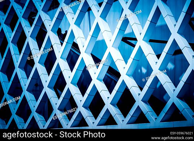 facade of modern office building, blue toned images