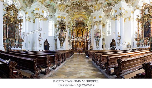Interior view, Wieskirche, Pilgrimage Church of Wies, rococo church, UNESCO World Heritage Site, Wies, Steingaden, Upper Bavaria, Bavaria, Germany, Europe