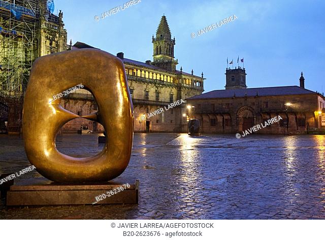 Sculpture by Henry Moore, Plaza del Obradoiro, Cathedral, Santiago de Compostela, A Coruña, Galicia, Spain