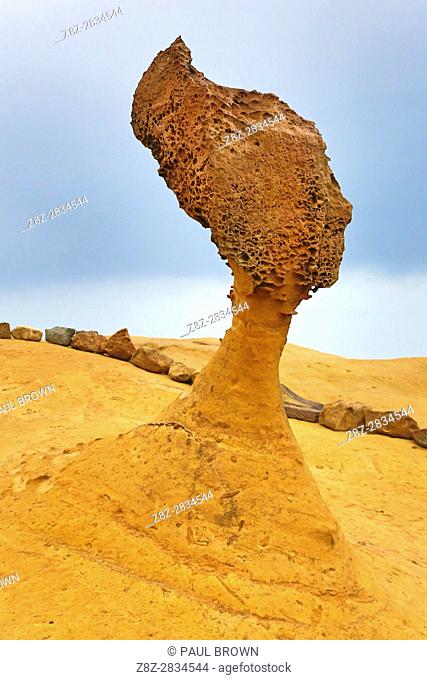 The Queen's Head rock formation at the Yehliu GeoPark, part of the Daliao Miaocene Formation in Wanli in Taiwan