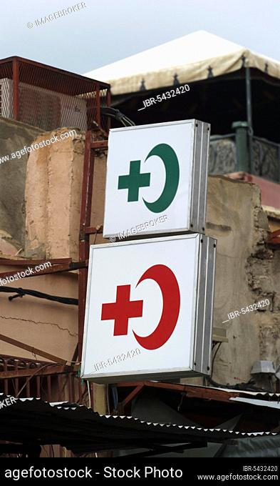 Morocco, Place Djemaa El Fna, Marrakech, Souks, Red Cross, Red Crescent, Africa