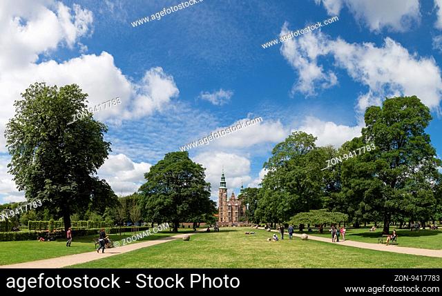 Copenhagen, Denmark - July 19, 2016: Rosenborg Castle and King's Garden with people enjoying the summer
