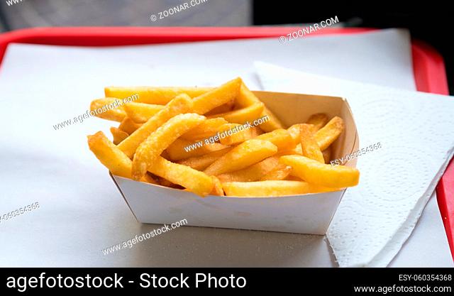 small portion of french fries on a tray