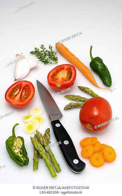 Knife and vegetables
