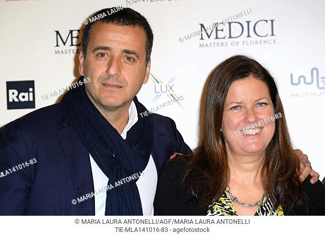 The producer Luca Bernabei, director of Rai Fiction Eleonora Andreatta during the photocall of fiction tv I Medici, Florence, ITALY-14-10-2016