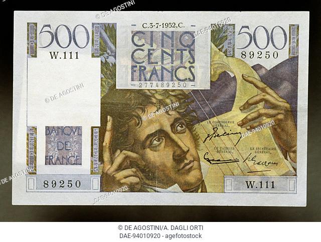500 francs banknote, 1952, obverse, Francois-Rene de Chateaubriand (1768-1848). France, 20th century