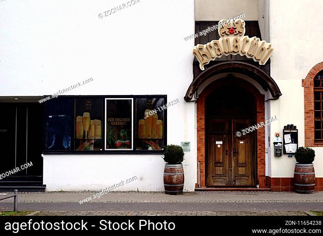 Darmstadt, Deutschland - Dezember 02, 2017: Der Eingang zum Braustübl einem Restaurant mit Bierbar und deutscher Küche am 02