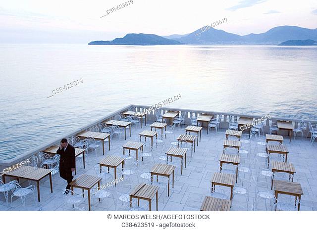 The Terrace of Sveti Stefan Hotel in Montenegro