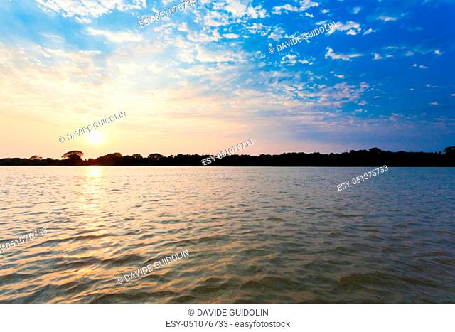 Sundown from Pantanal. Brazilian wetland region. Panorama from Brazil