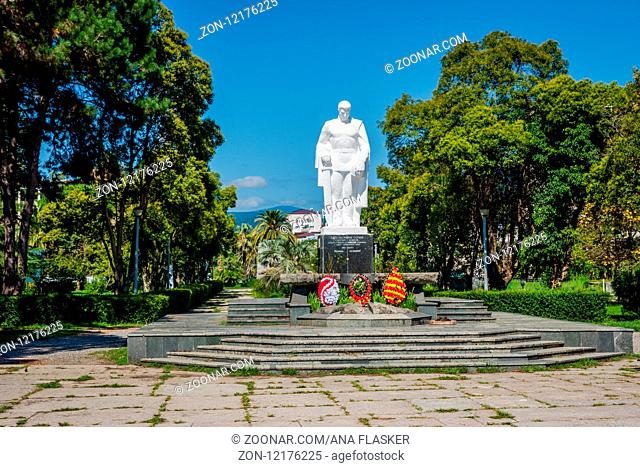 Sokhumi, Abkhazia/Georgia - Sep 3, 2017: White statue, II WW monument in Sokhumi, Abkhazia