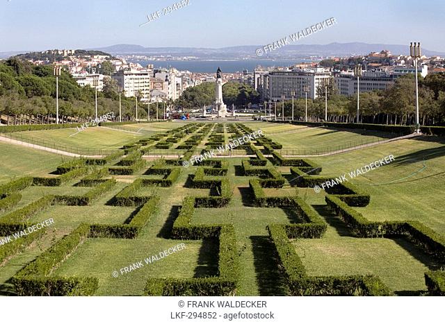 Parque Eduardo VII, Eduardo VII Park with Marques-de-Pombal Square, Lisbon, Portugal