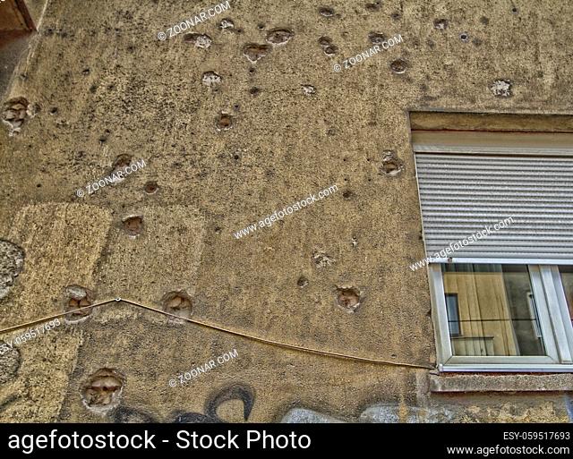 Sarajevo wall with shell impact from the war