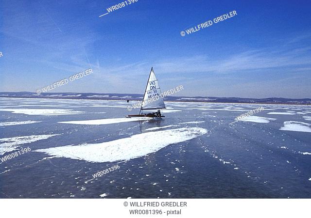 Neusiedler See frozen winter ice sailing
