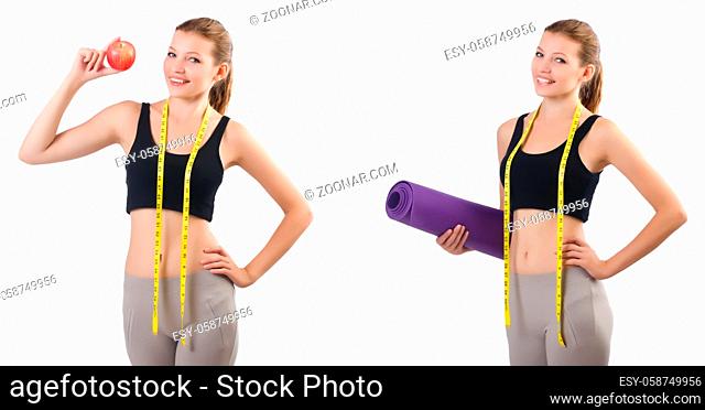Young woman with meter doing exercises