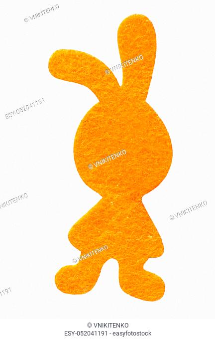 Orange felt easter bunny isolated on white background