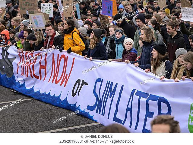 March 1, 2019 - Hamburg, Germany - Kids in Hamburg Germany refused to go to school and protest for more action on climate change policy