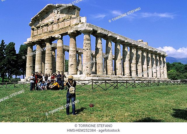 Italy, Campania, Cilento and Vallo Diano National Park listed as World Heritage by UNESCO, archeological site of Paestum, Ceres Temple, 500 BC