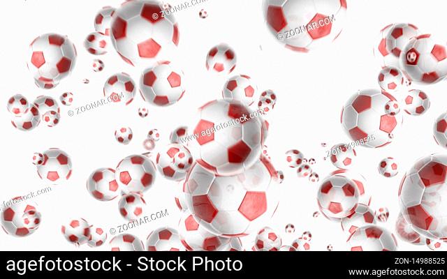 Abstract background with soccer balls on white backdrop. 3d illustration