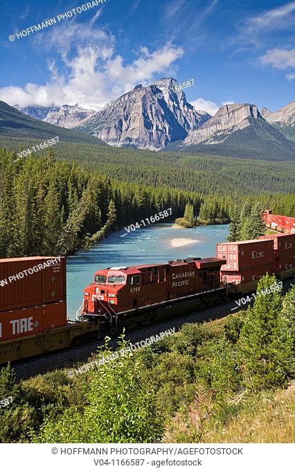 Train at Morant's Curve in the Banff National Park, Alberta, Canada