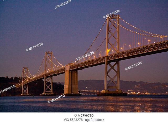 The BAY BRIDGE at night from THE EMBARCADERO - SAN FRANCISCO, CALIFORNIA - San Francisco, USA, 01/01/2016