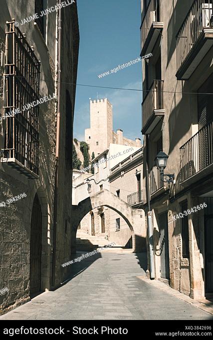 Tortosa, Spain-October 6, 2020: Views of narrow streets in Old City of Tortosa. Tarragona province. Spain